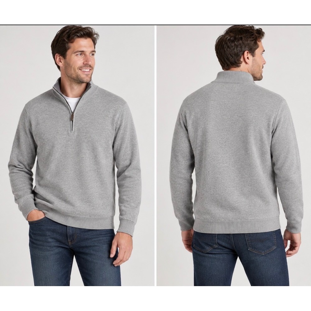 Vineyard Vines by Shep & Ian Cashmere Cotton Blend Quarter Zip Sweater Gray M